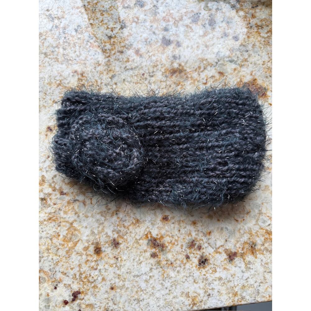 Grey fuzzy knitted ear warmer headband